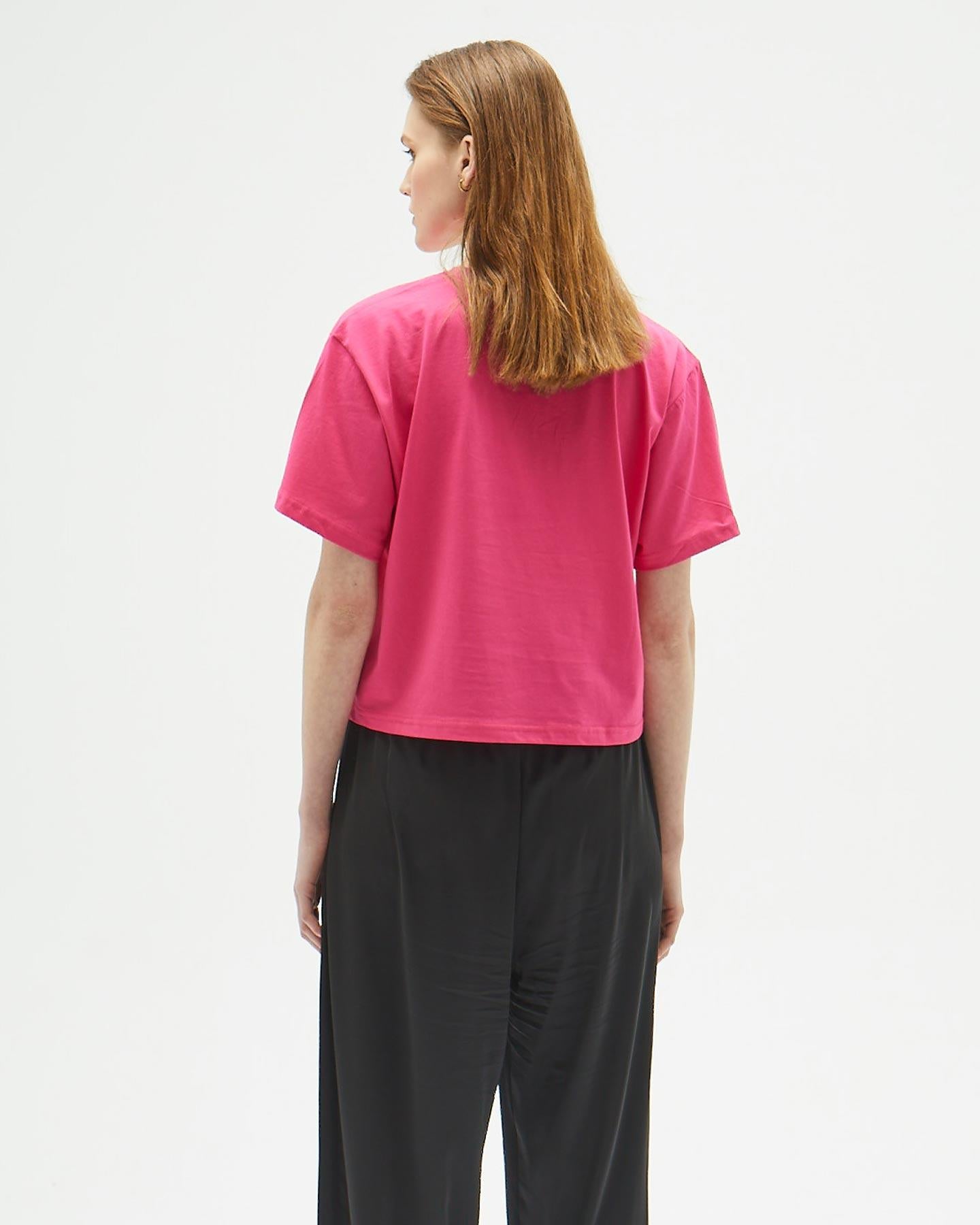 Fuşya Oversize Crop T-shirt