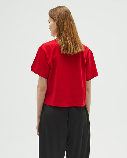 Kırmızı Oversize Crop T-shirt